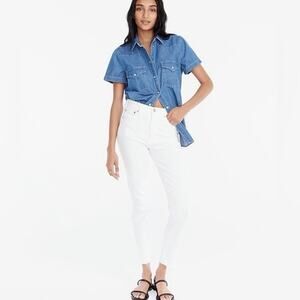 J. Crew Denim 24 Petite White 10" High Rise Toothpick Jean Raw Hem Spring Summer